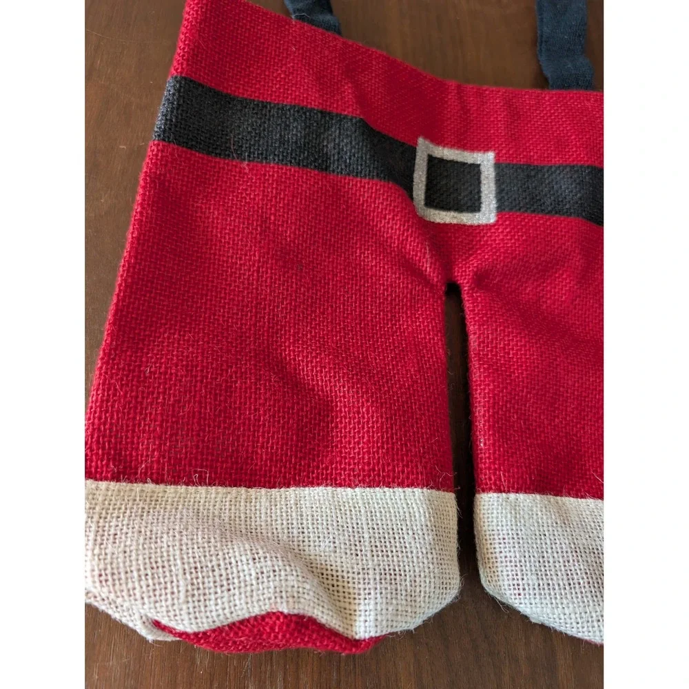 Santa‎ Pants Double Wine Bottle Gift Bag Red Burlap Christmas Holiday Carrier